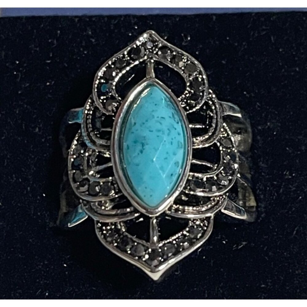 Canyon Sky Womens Faux Turquoise Marquise Statement Ring Size 9.5